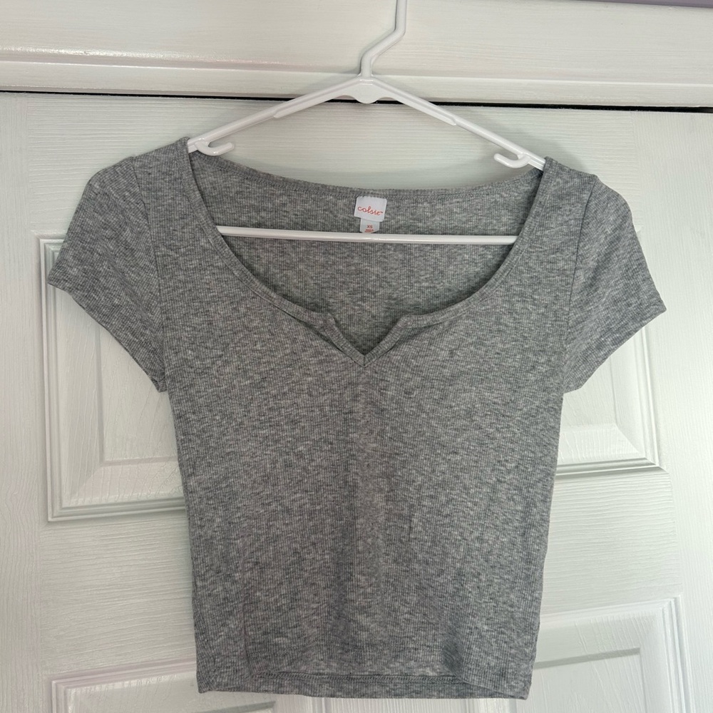 Gray V-Neck Women's Top
